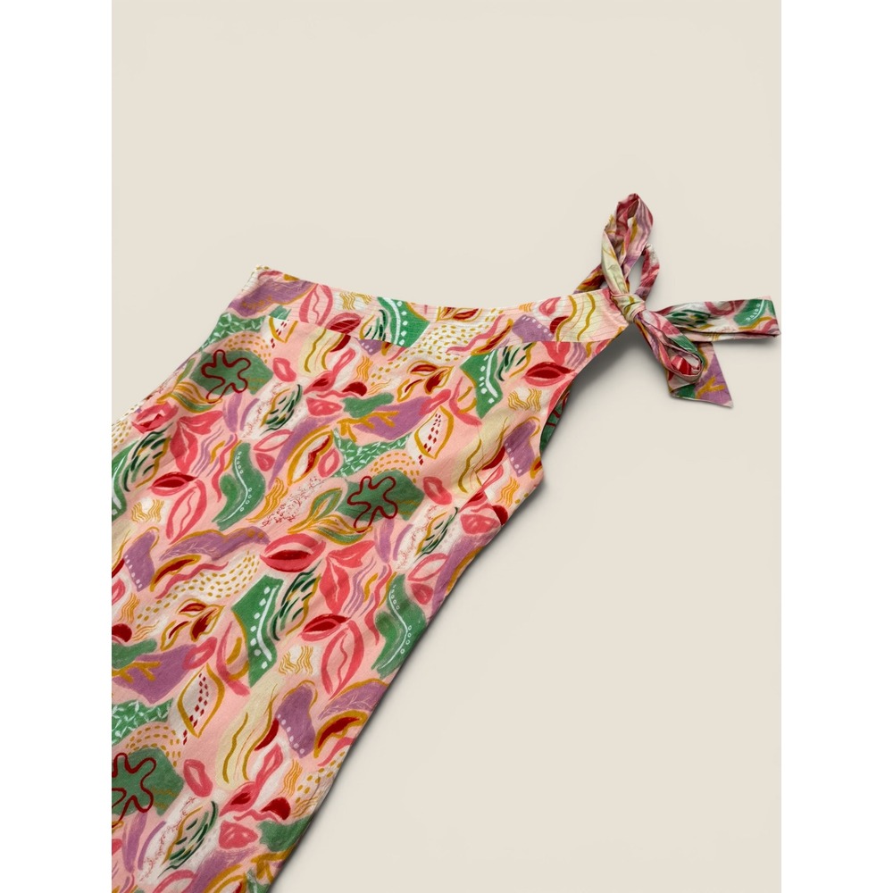 Hyacinth House Pink Abstract Floral One Shoulder Tiered Cotton Midi Dress Medium - Picture 3 of 5